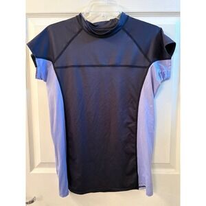 Patagonia Womens Short Sleeve Rash Guard Blue Mock Neck Top Size L